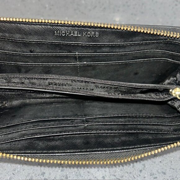 Michael Kors Wallet Women Pre-owned Studded Monogram Tan Black MK - Picture 3 of 4